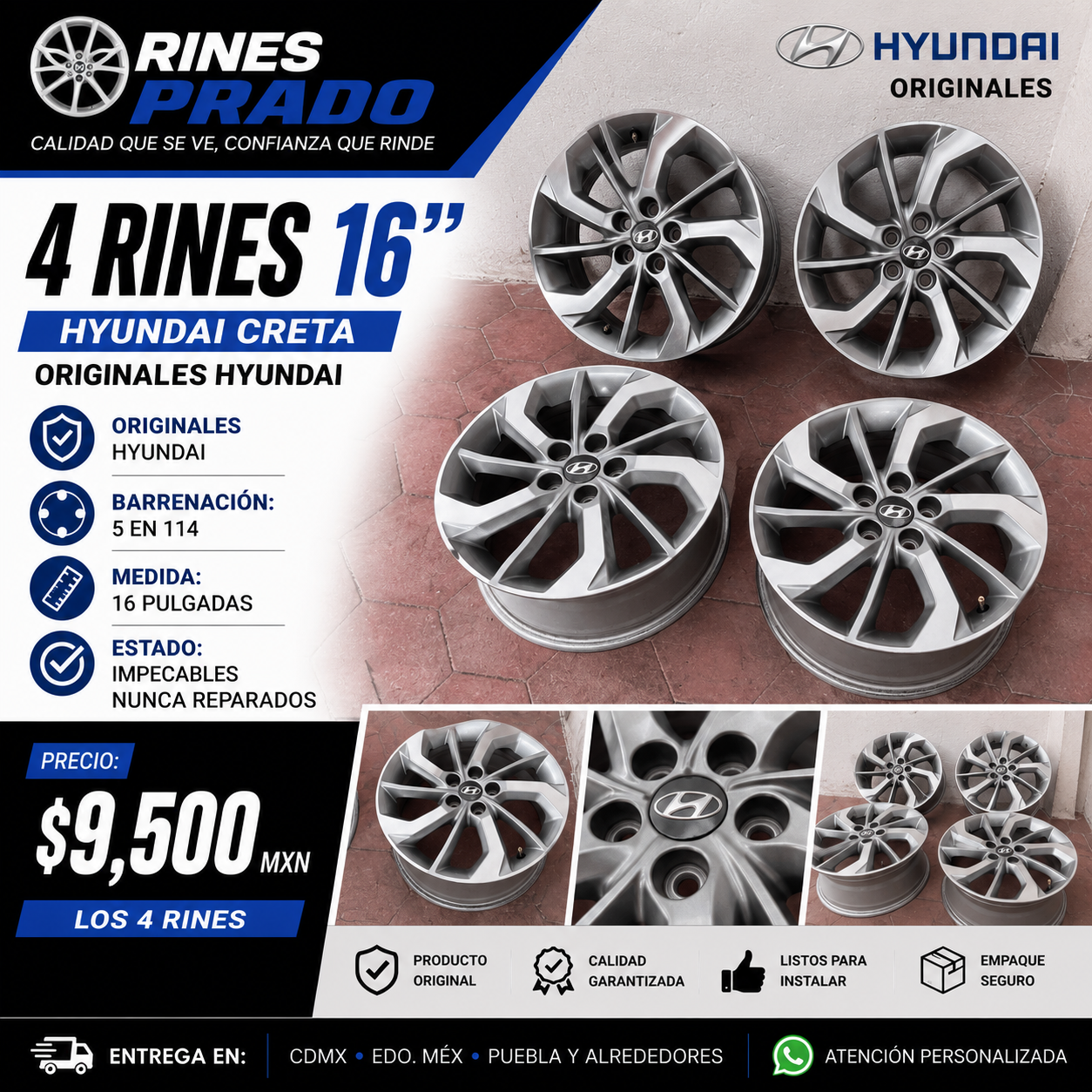 4 Rines 16" Hyundai Creta Originales Hyundai