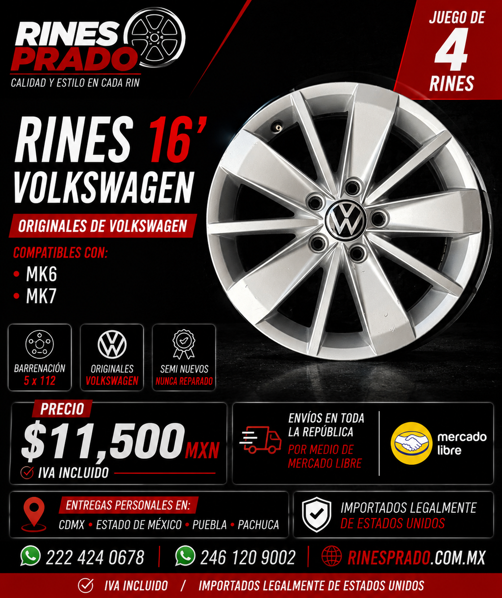 4 Rines 16” Volkswagen MK6 MK7 Originales Seminuevos 5x112
