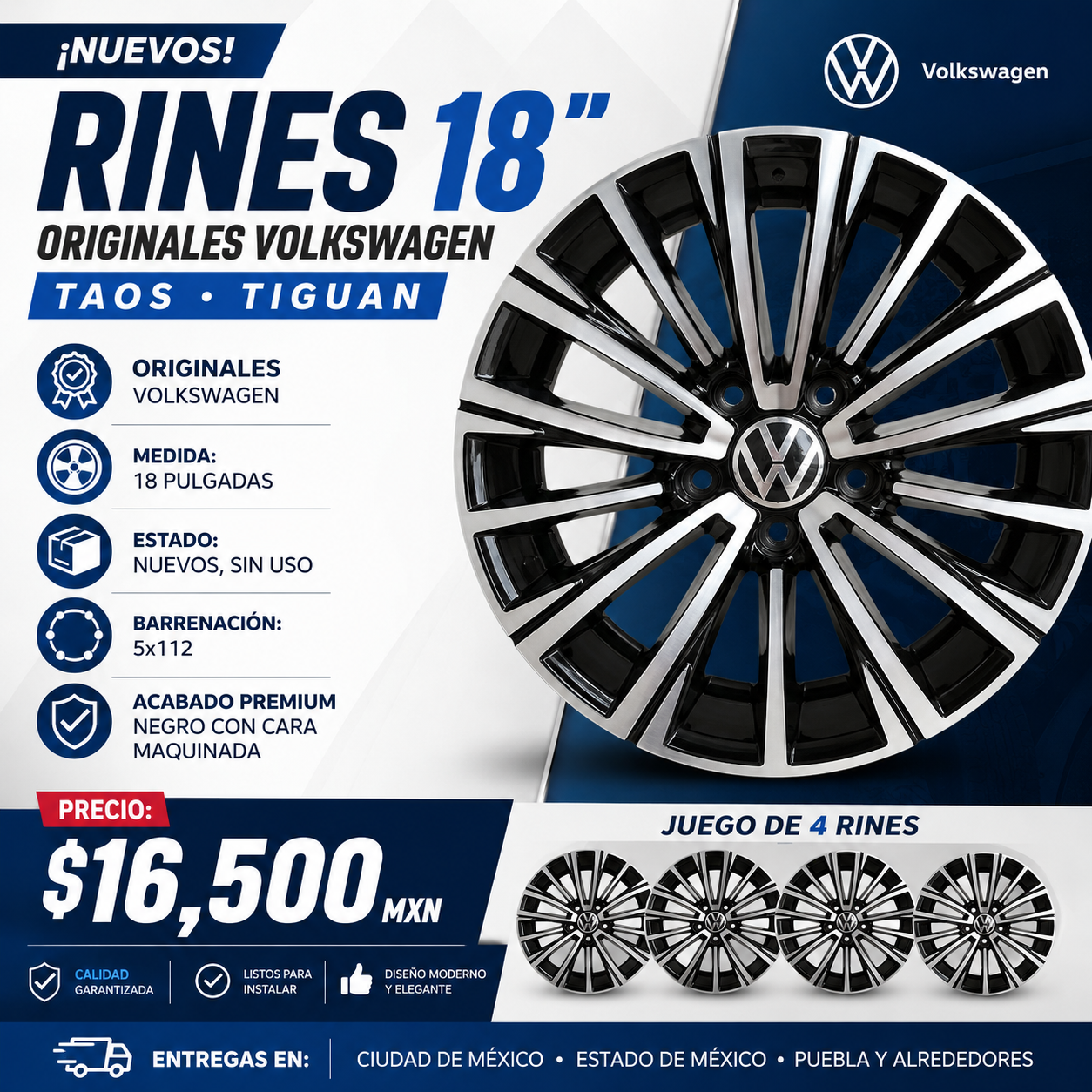 Rines 18" Originales Volkswagen Taos / Tiguan Nuevos - Juego de 4