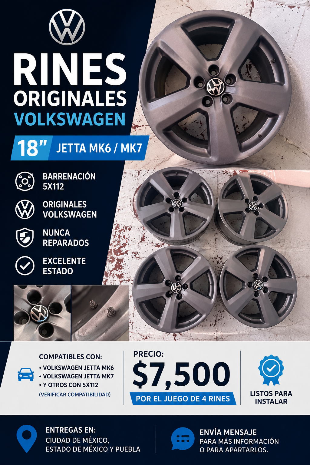 Rines Originales Volkswagen 18" para Jetta MK6 / MK7 - 5x112