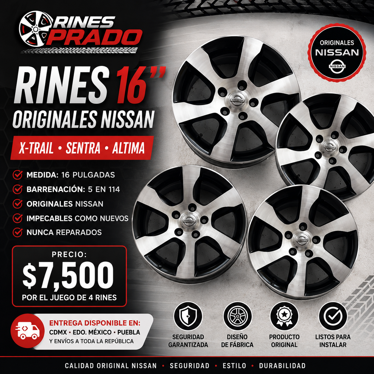 Rines 16” Originales Nissan X-Trail / Sentra / Altima