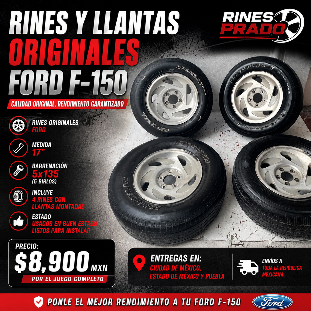Juego de 4 Rines Originales Ford F-150 17” con Llantas – 5x135 – OEM