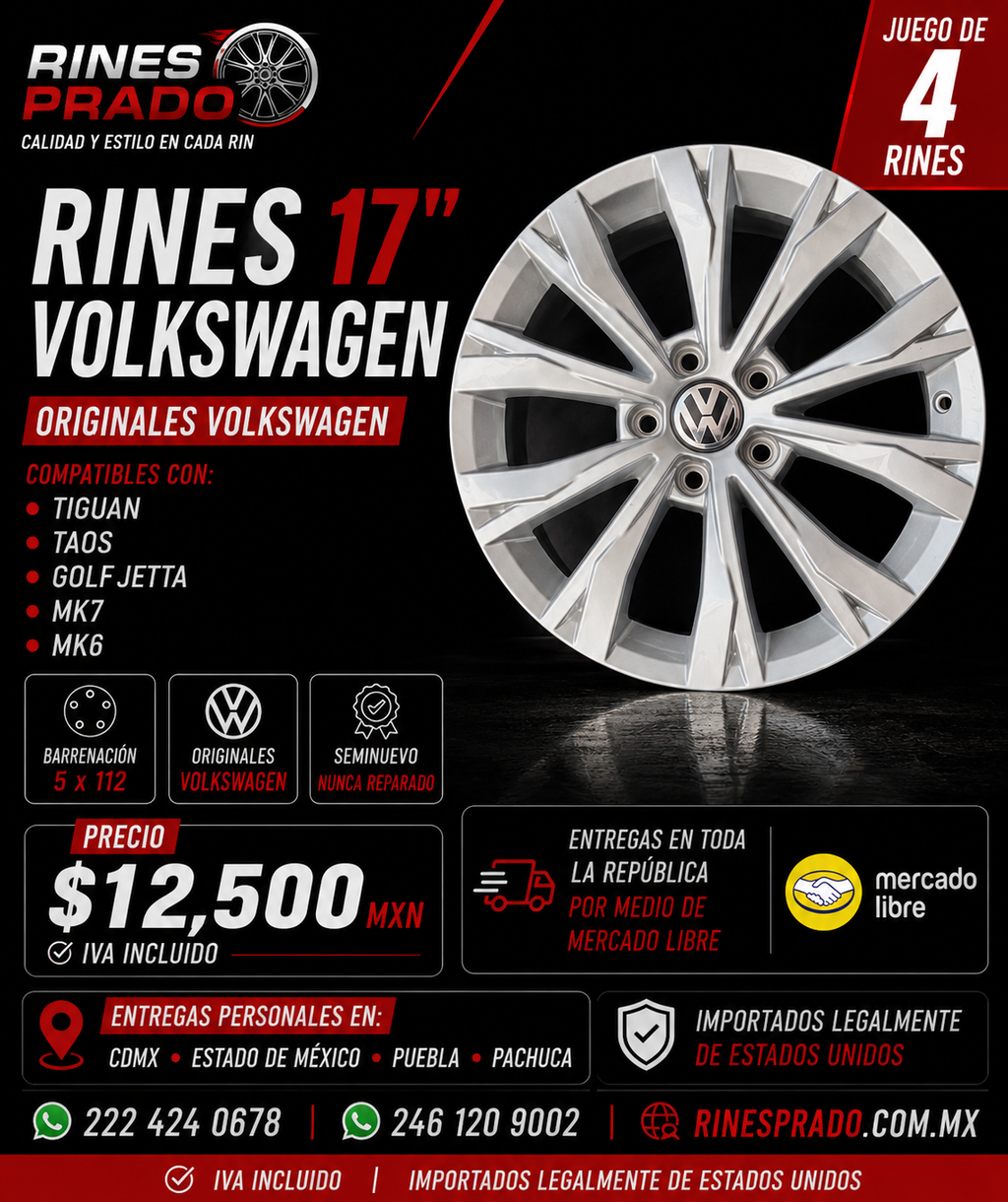 4 Rines 17” Volkswagen Tiguan Taos Golf Jetta MK6 MK7 Originales Seminuevos 5x112
