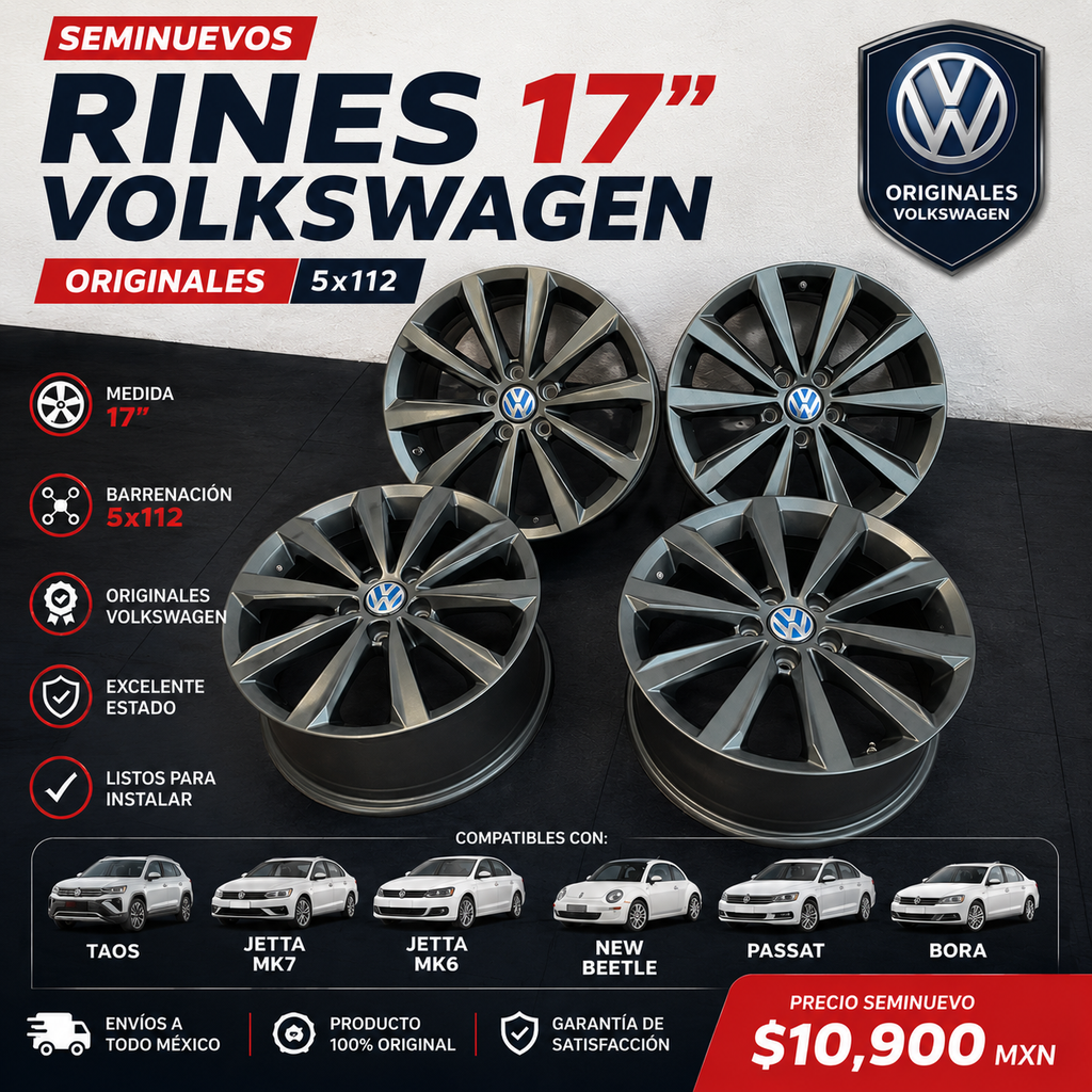 Juego de 4 Rines 17" Seminuevos Volkswagen Taos Jetta MK7 MK6 New Beetle Passat Bora Originales 5x112