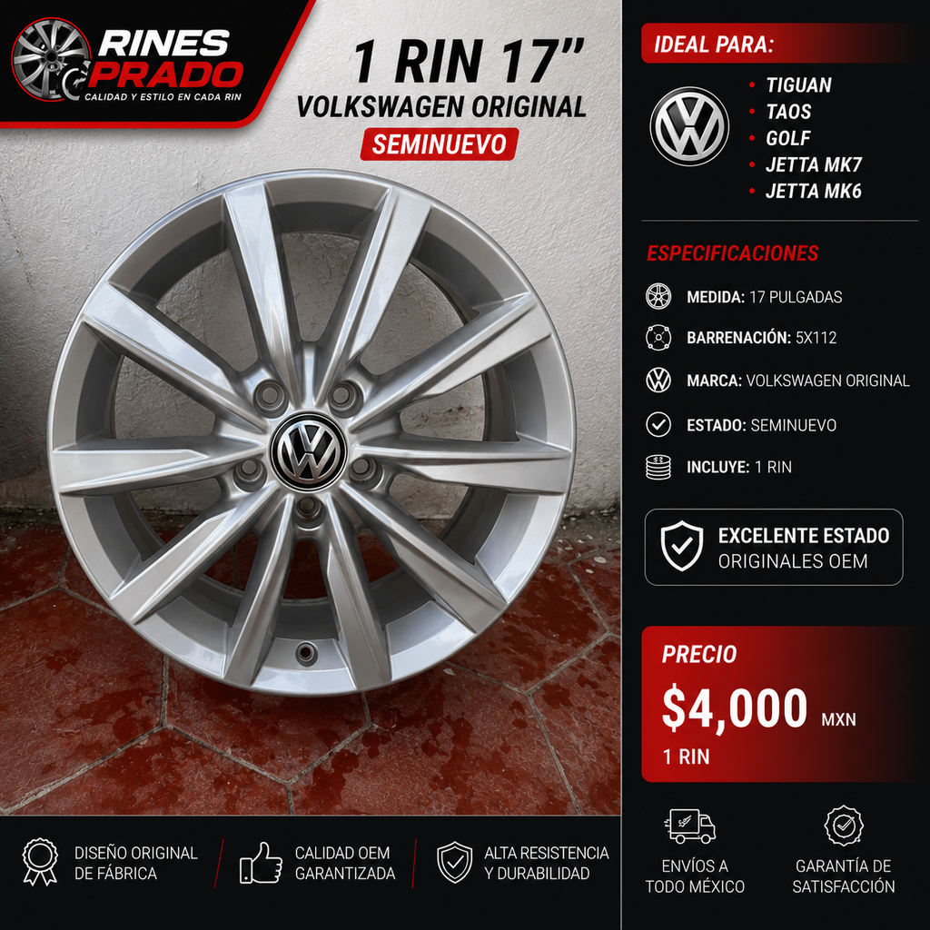 1 Rin 17" Volkswagen Tiguan Taos Golf Jetta MK7 MK6 Original 5x112