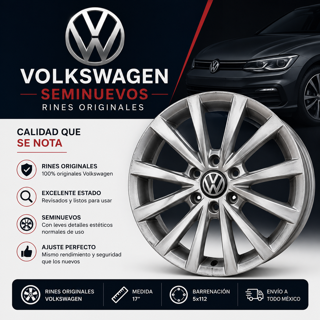 Juego de 4 Rines 17” Volkswagen Tiguan Taos Jetta MK6 MK7 Originales 5x112 Seminuevos