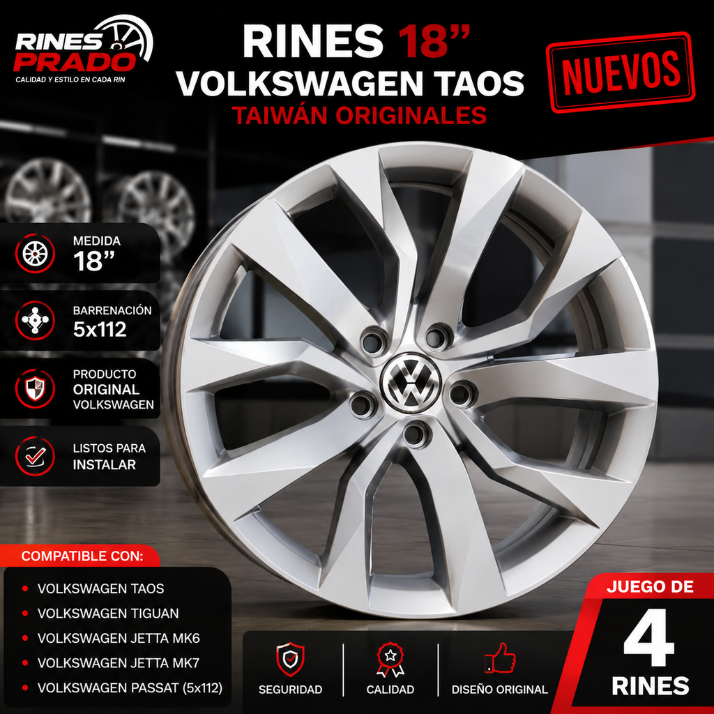 Rines 18 Originales Volkswagen Taos Taiwán 5x112 | Taos, Tiguan, Jetta MK6, Jetta MK7 y Passat | Nuevos