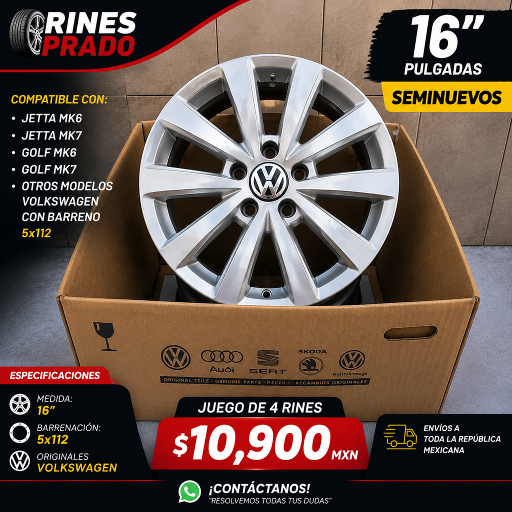 Rines 16 Originales Volkswagen MK6 MK7 | 5x112 | Seminuevos | Juego de 4