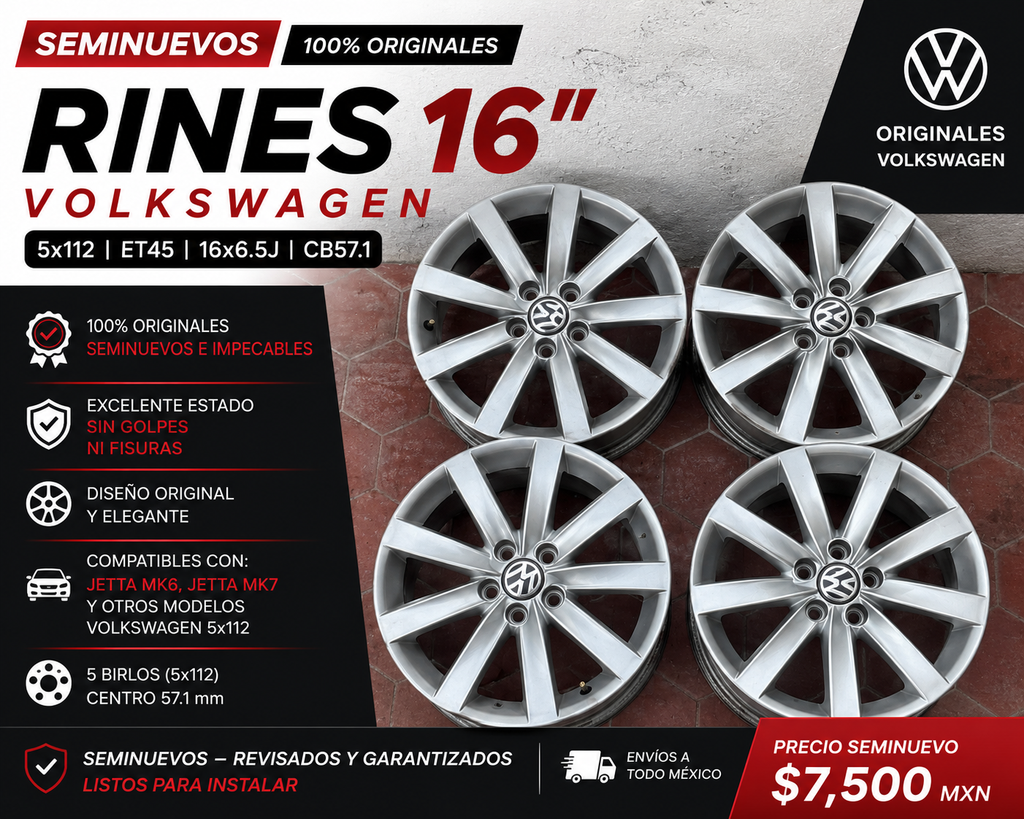 4 Rines 16” Volkswagen Jetta MK6 MK7 Originales VW 5x112 Seminuevos