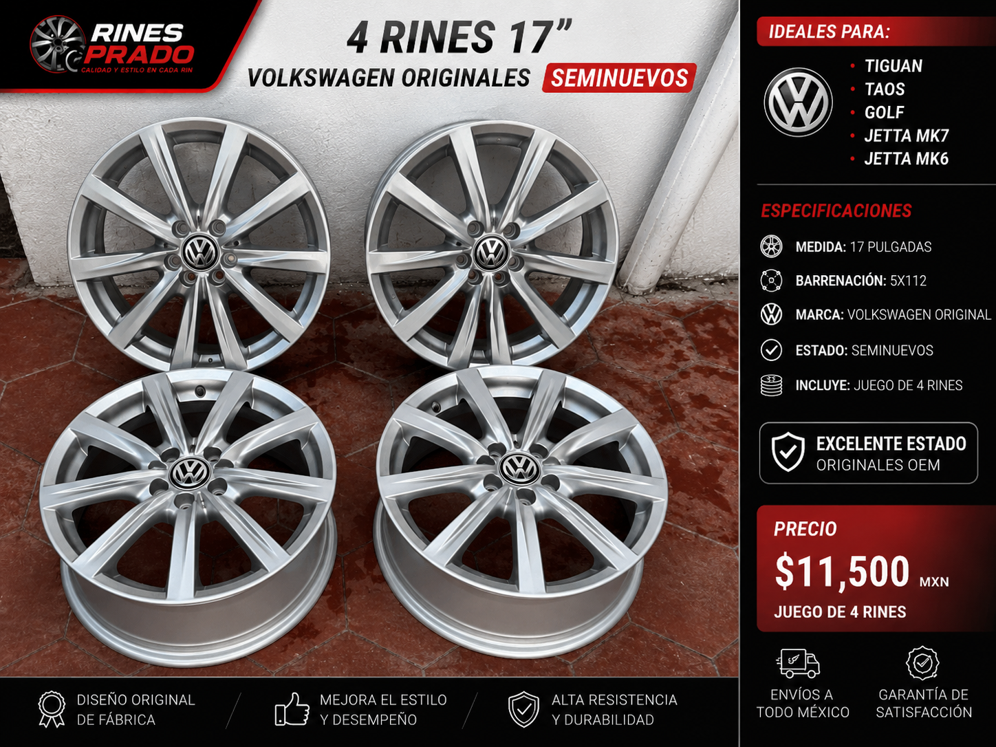 4 Rines 17" Volkswagen Tiguan Taos Golf Jetta MK7 MK6 Originales 5x112 Seminuevos