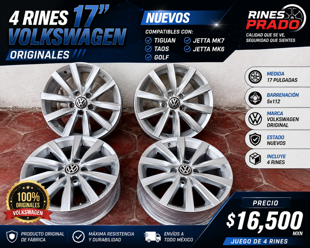 4 Rines 17" Volkswagen Tiguan Taos Golf Jetta MK7 MK6 Originales 5x112 Nuevos