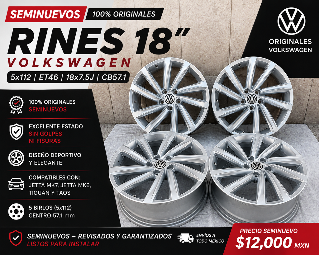 4 Rines 18” Seminuevos Originales Volkswagen Jetta MK7 MK6 Tiguan Taos 5x112