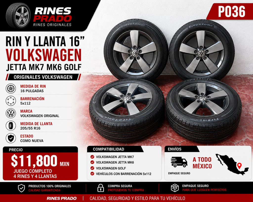 4 Rines y Llantas 16" Volkswagen Jetta MK7 MK6 Golf Originales 5x112 Seminuevos