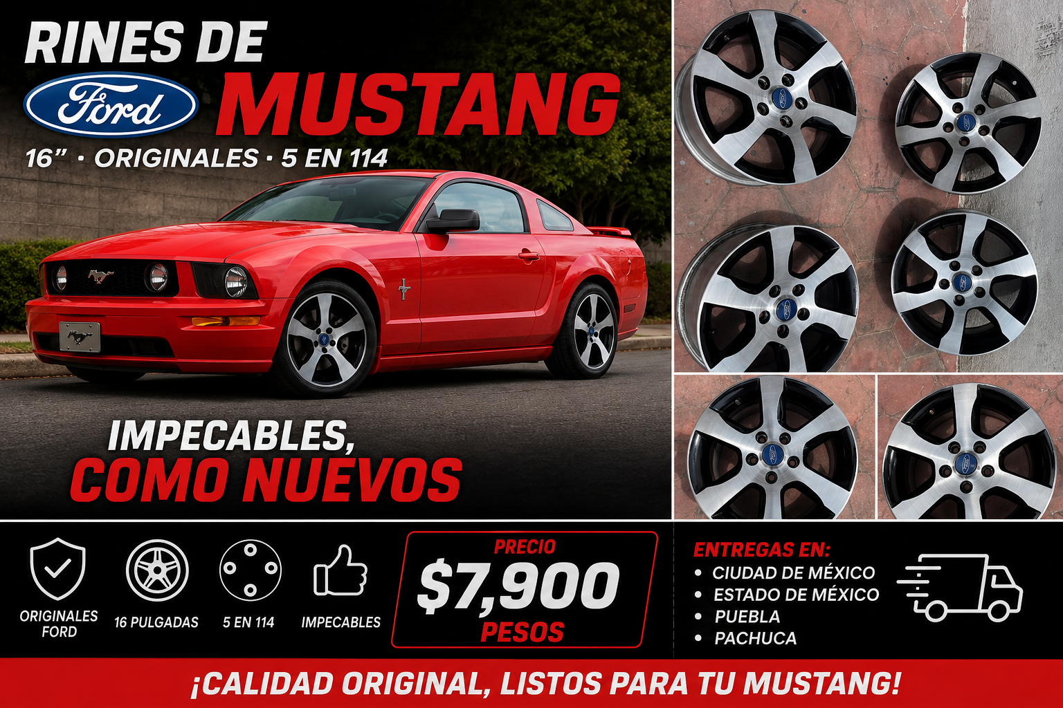 4 Rines 16" Ford Mustang Originales 5x114 Seminuevos