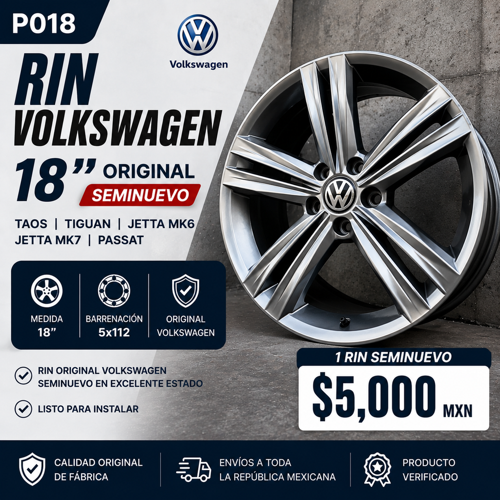 1 Rin Volkswagen Taos / Tiguan / Jetta MK6 / MK7 / Passat 18" Original Seminuevo | 5x112