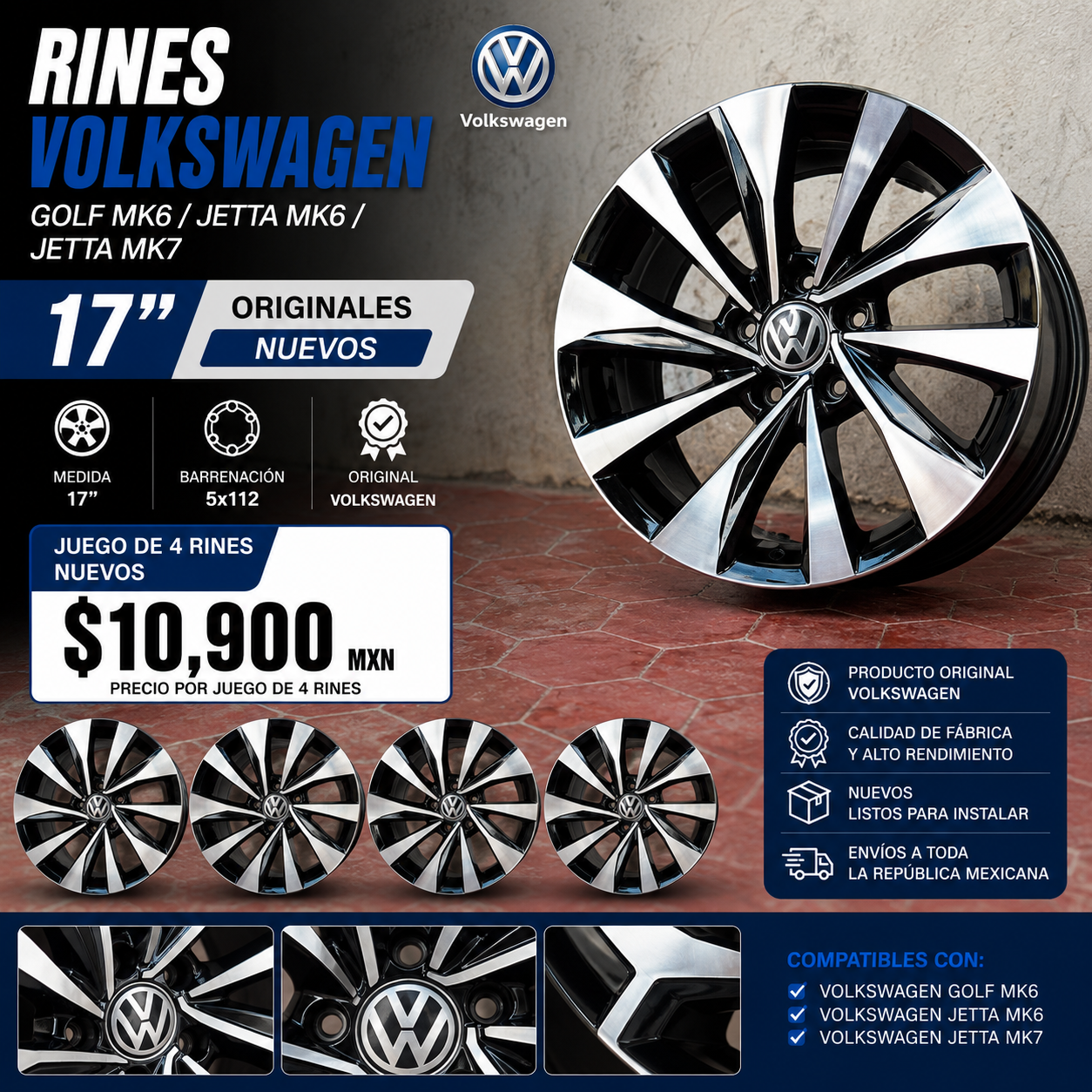 Rines Volkswagen Golf MK6 Jetta MK6 Jetta MK7 17" Originales Nuevos | Juego de 4