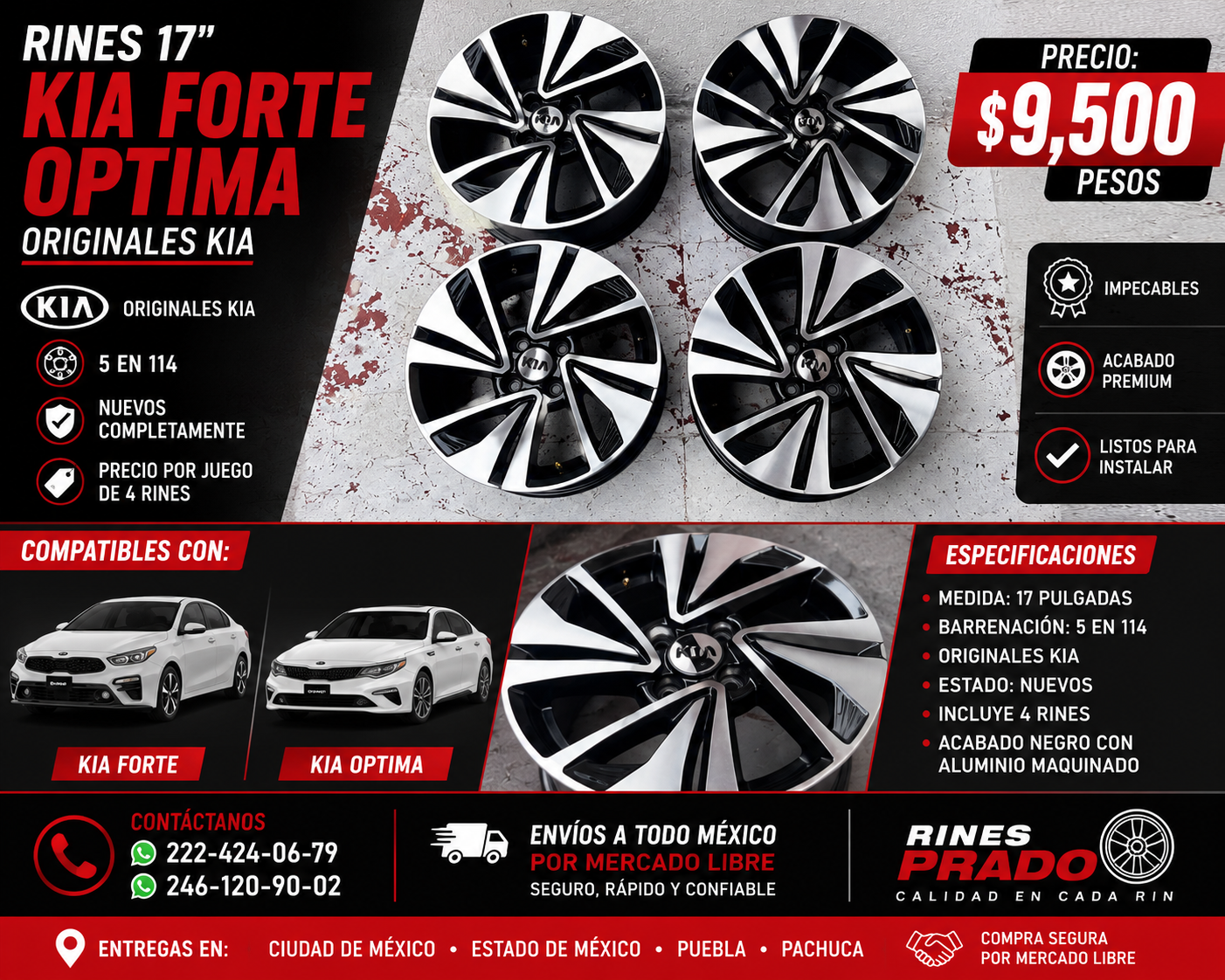 4 Rines 17" Kia Forte Optima Originales 5x114 Nuevos