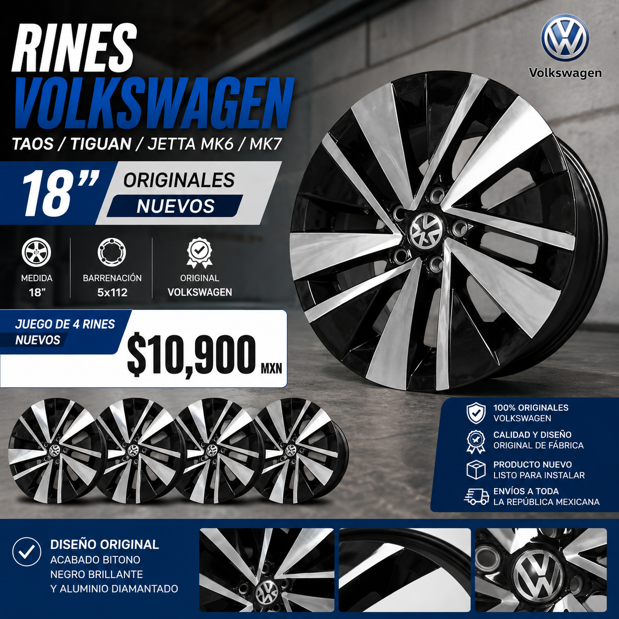 Rines Volkswagen Taos / Tiguan / Jetta MK6 / MK7 18" Originales Nuevos | Juego de 4 | 5x112