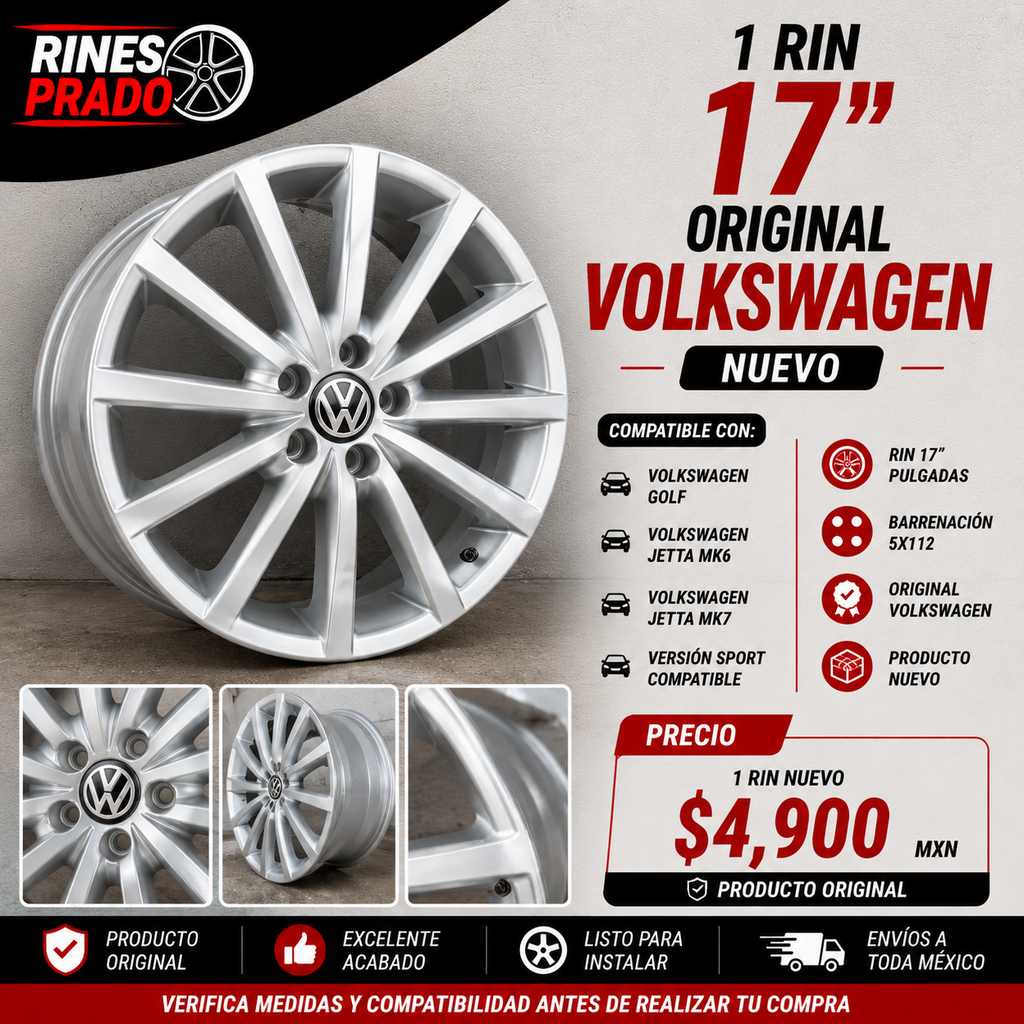 1 Rin Original Volkswagen 17" Golf / Jetta MK6 / Jetta MK7 Sport Nuevo 5x112