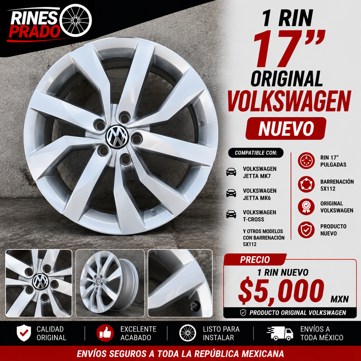 Rin 17" Original Volkswagen Jetta MK7 / MK6 T-Cross 5x112 – Nuevo