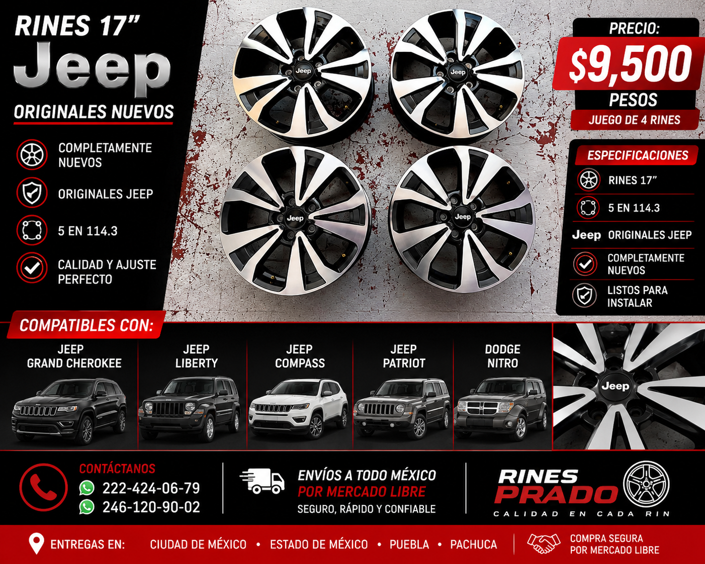 4 Rines 17" Jeep Grand Cherokee Liberty Compass Patriot Nitro Originales Nuevos 5x114.3