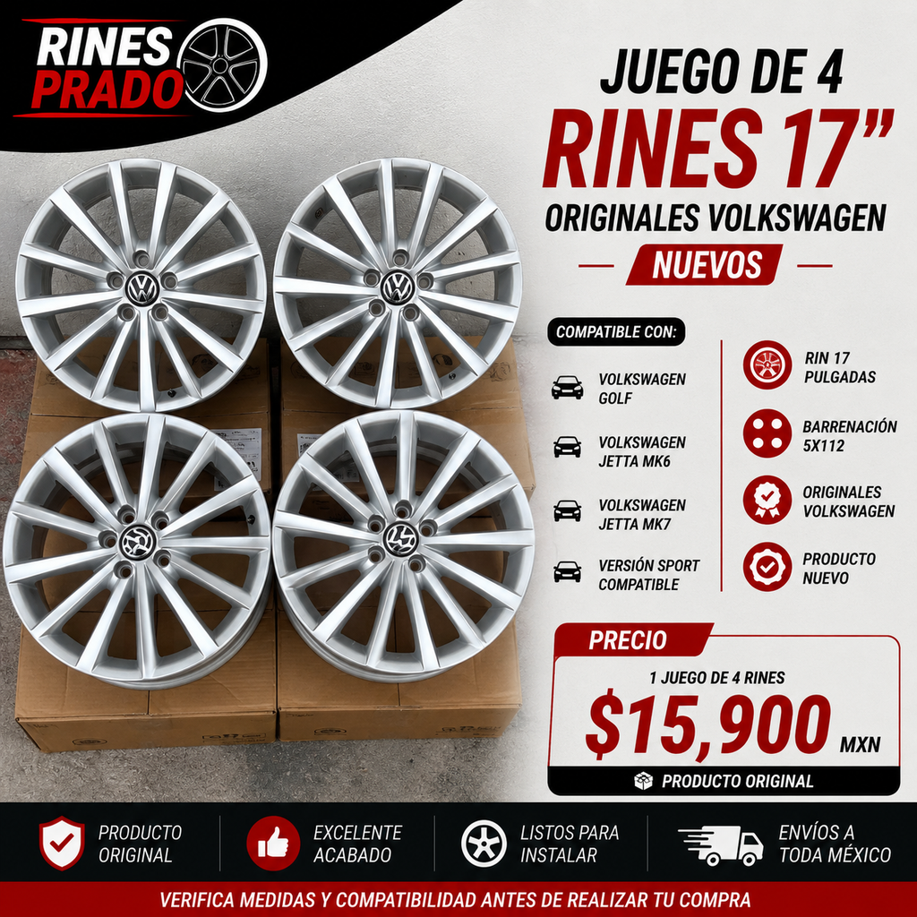 Juego de 4 Rines Volkswagen Golf Jetta MK6 MK7 Sport Originales Rin 17 Nuevos 5x112