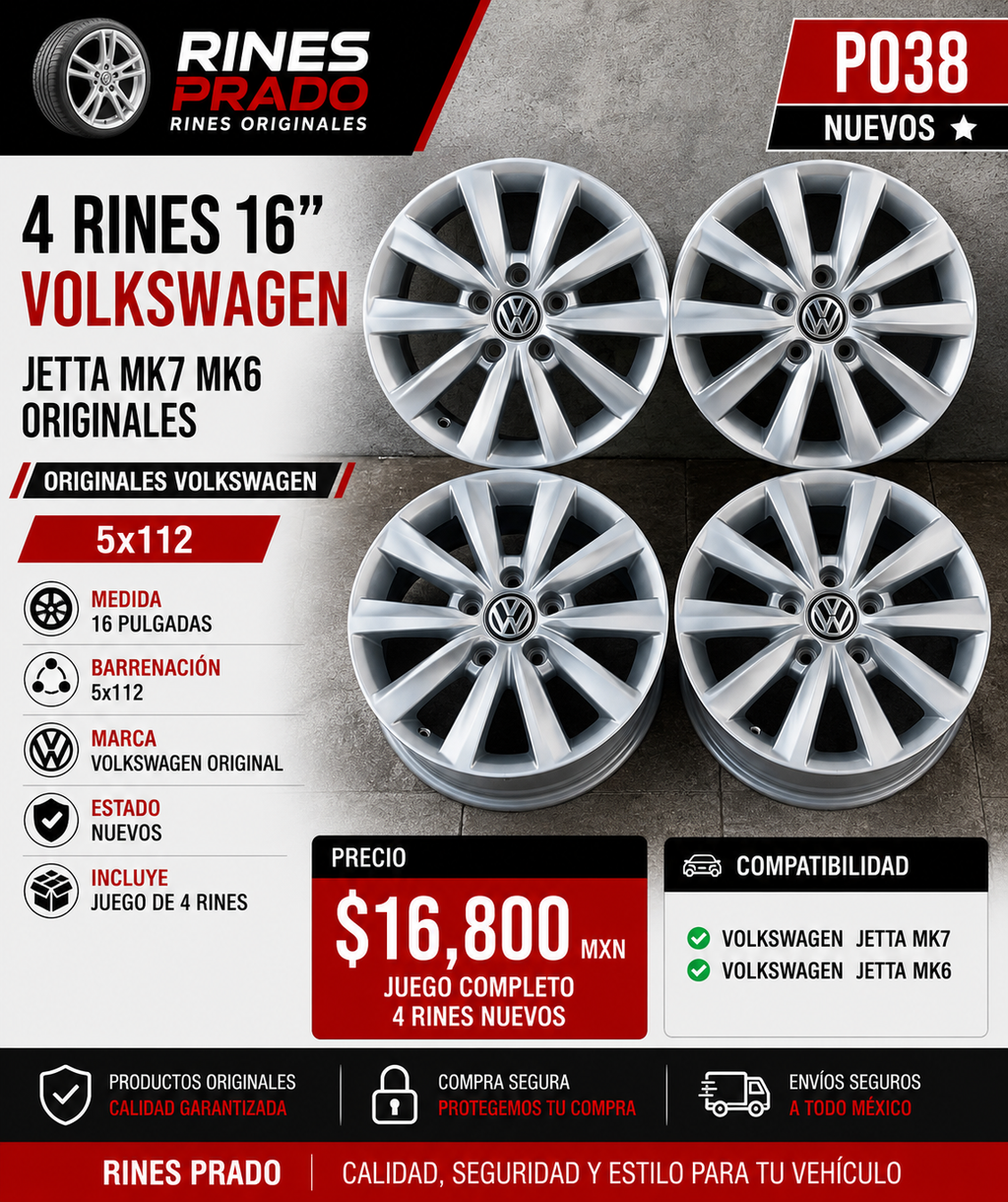 Rines 16” Volkswagen Jetta MK7 MK6 Originales 5x112 Nuevos
