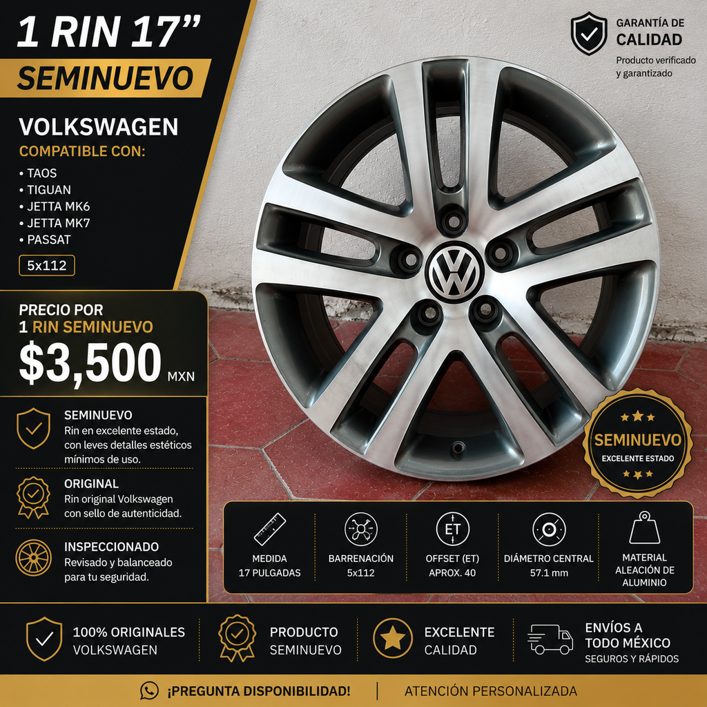 1 Rin 16" Volkswagen Golf Jetta MK6 MK7 Original 5x112 Seminuevo
