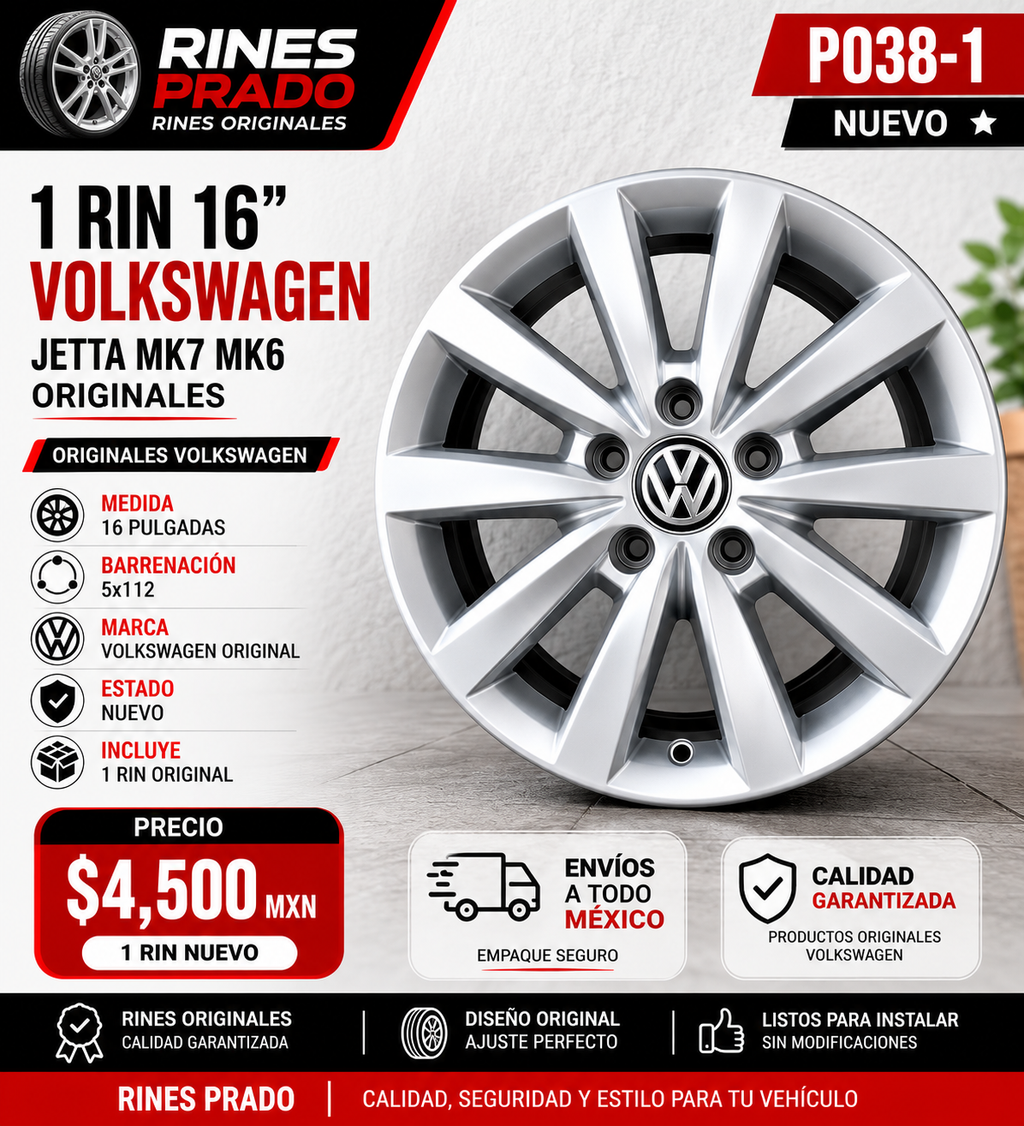 1 Rin 16” Volkswagen Jetta MK7 MK6 Original 5x112 Nuevo