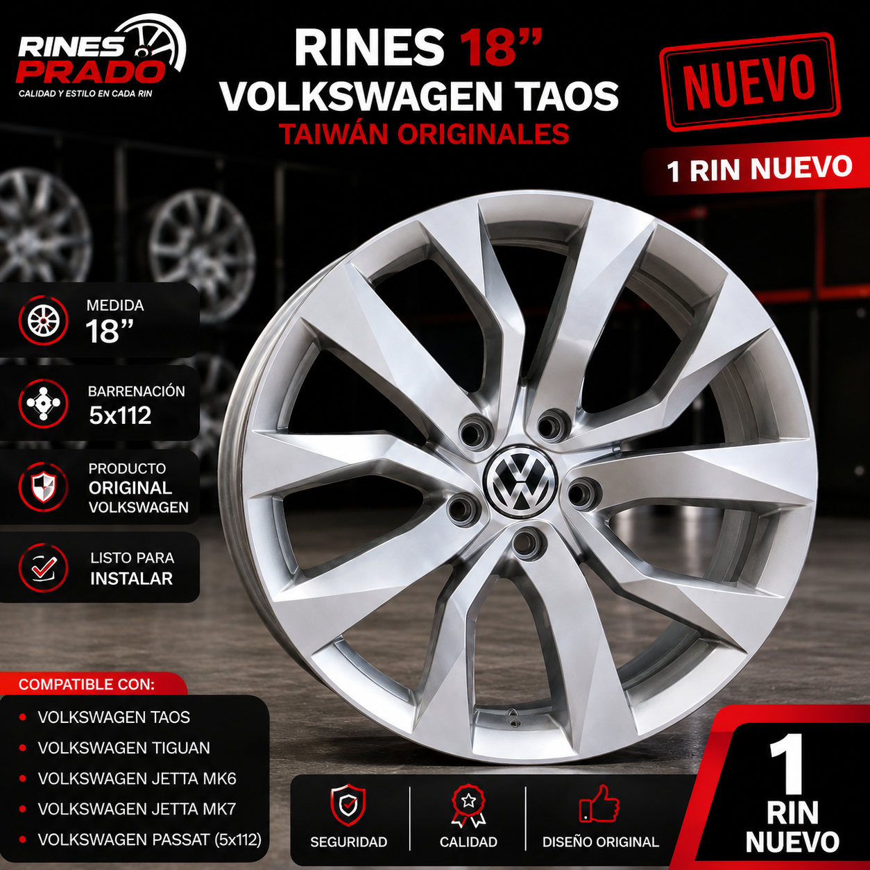 1 Rin 18 Original Volkswagen Taos Taiwán 5x112 | Taos, Tiguan, Jetta MK6, Jetta MK7 y Passat | Nuevo
