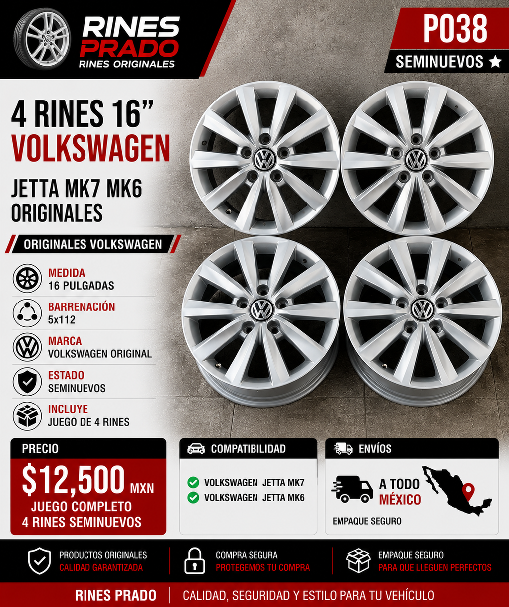 4 Rines 16” Volkswagen Jetta MK7 MK6 Originales 5x112 Seminuevos