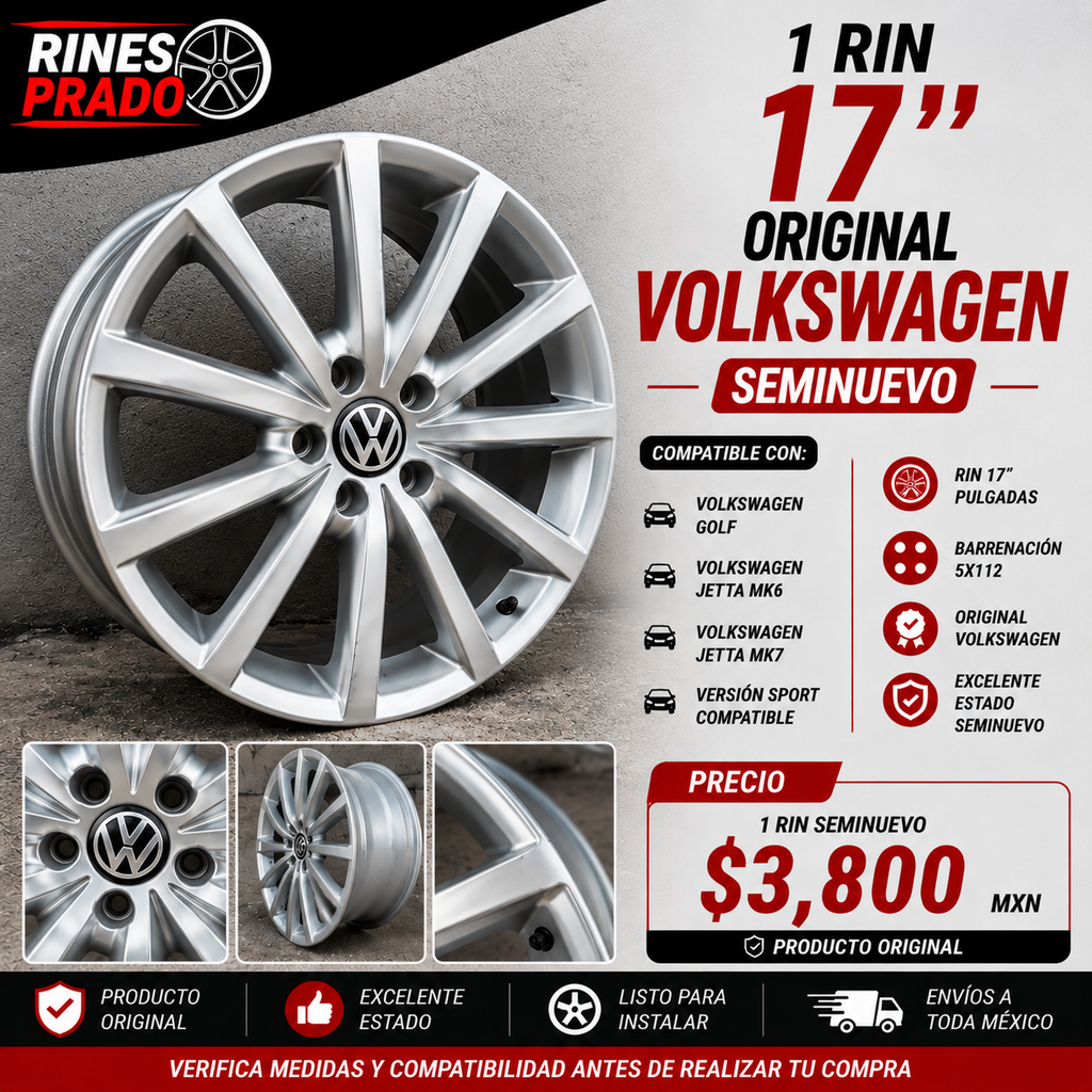 1 Rin Original Volkswagen 17" Golf / Jetta MK6 / Jetta MK7 Sport Seminuevo 5x112