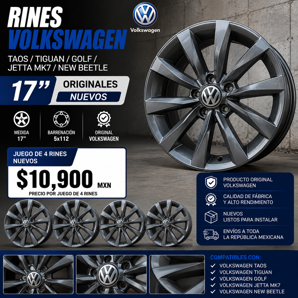 Rines Volkswagen Taos Tiguan Golf Jetta MK7 New Beetle 17" Originales Nuevos | Juego de 4