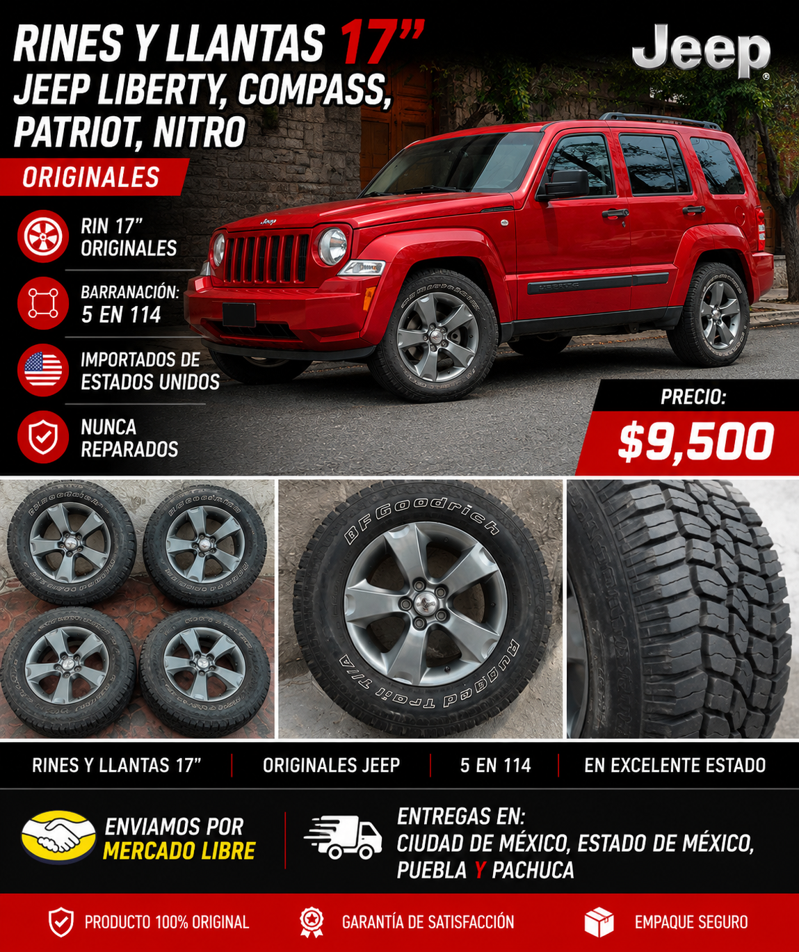 Rines y Llantas 17" Jeep Liberty Compass Patriot Dodge Nitro Originales 5x114 Seminuevos
