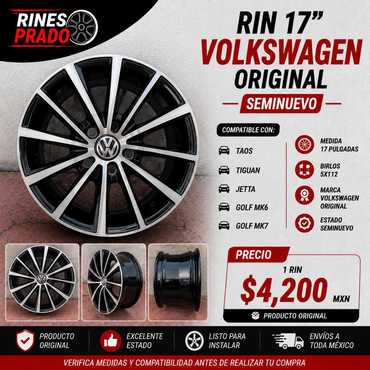 Rin Volkswagen Original 17" | Taos, Tiguan, Jetta, Golf MK6 y MK7 | Seminuevo
