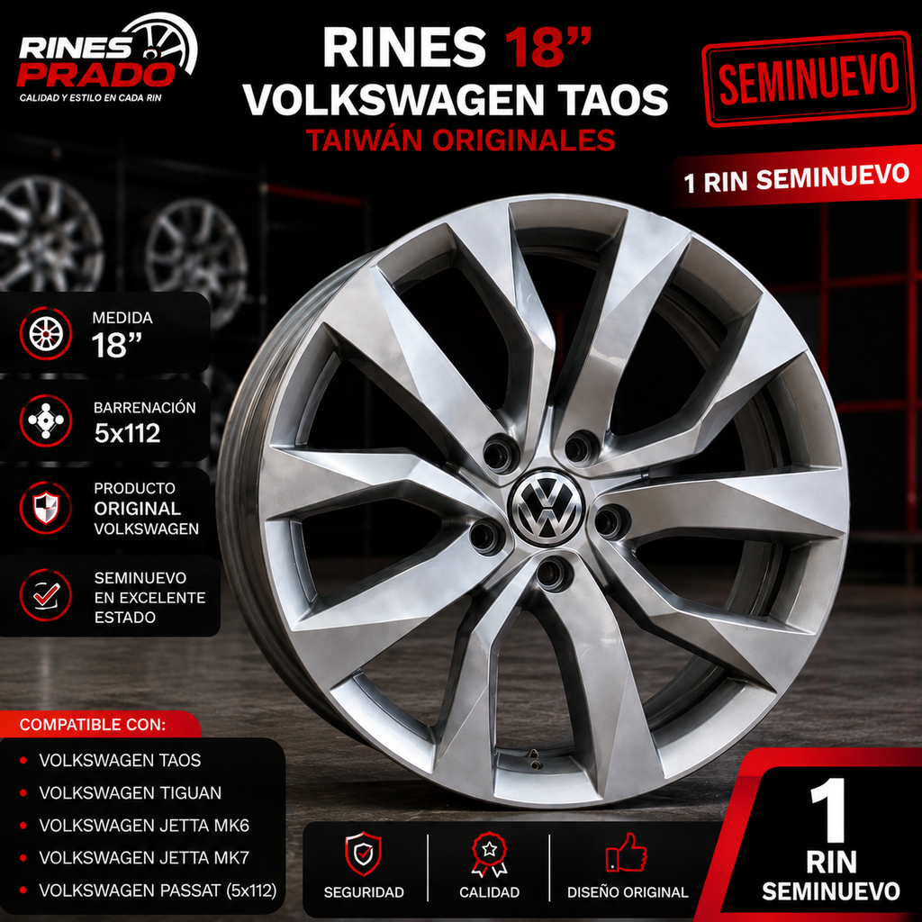 1 Rin 18 Original Volkswagen Taos Taiwán 5x112 | Taos, Tiguan, Jetta MK6, Jetta MK7 y Passat | Seminuevo